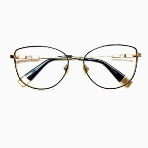 Furla Eyeglasses Col.0301 Black and Gold Metal Cat Eye 55-16-135 Frames Only